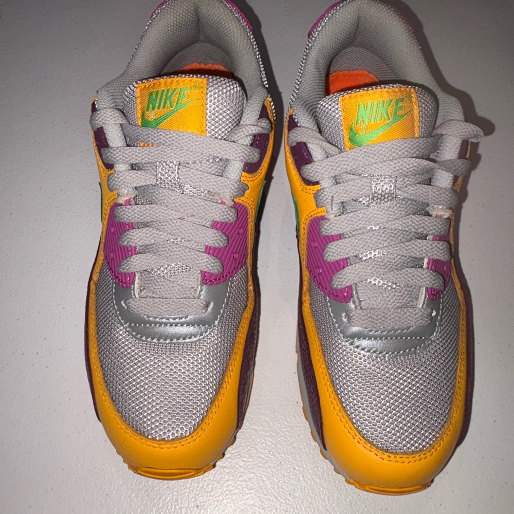Nike Women’s Air Max 90 Sneakers in Yellow, Purple, and Green - Picture 2 of 10
